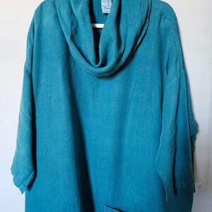 Linen Cowl Neck Tunic Top in Teal
